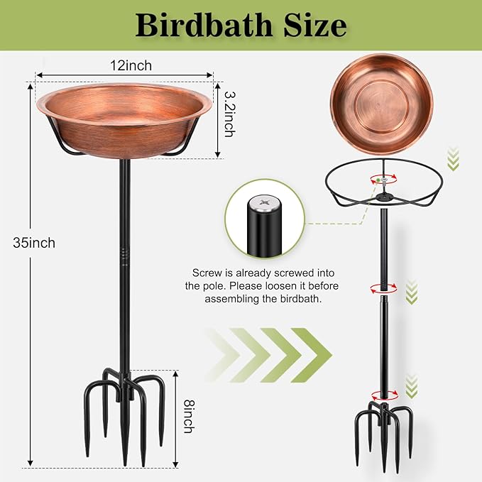 Gtongoko Metal Bird Bath for Outside Heavy Duty, 35 Inch Bird Feeder Birdbaths for Outdoors, Garden Bird Bath Bowl with 5-prongs Base