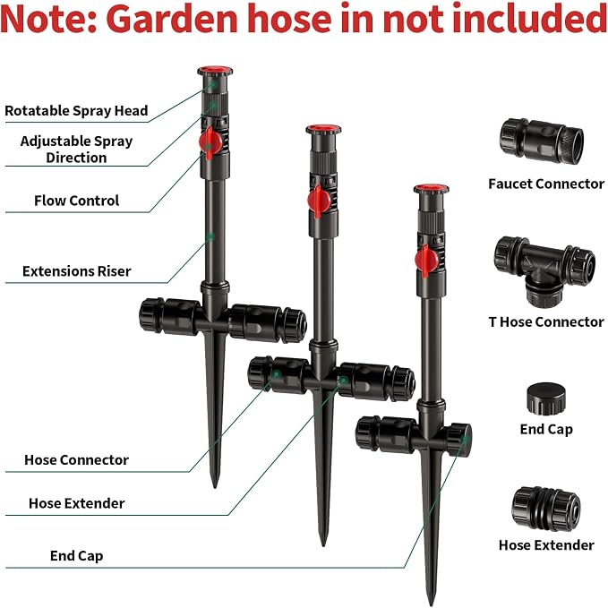 Flexible Sprinkler System, Above Ground DIY Irrigation Kit | Multi-Adjustable Lawn Sprinkler Set, Ideal for Plant and Flower Bed Watering (Garden Hose Not Included)
