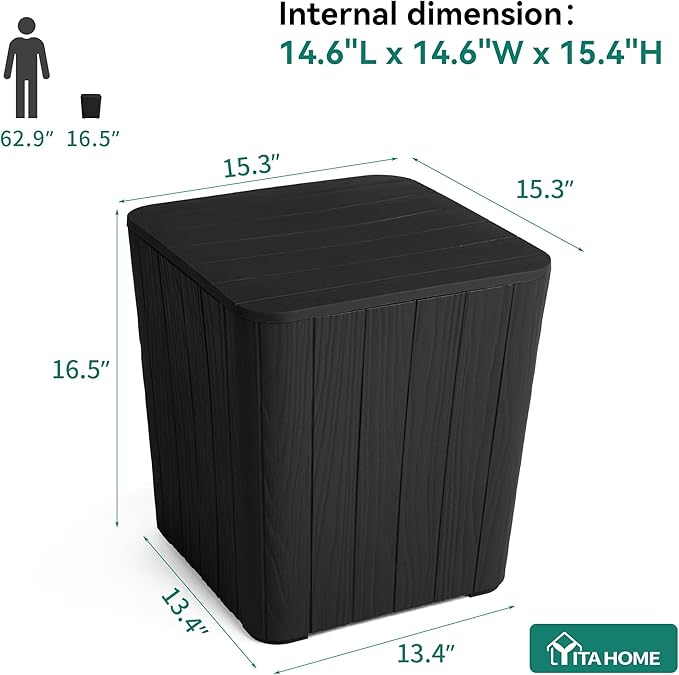 YITAHOME 11.5 Gallon Outdoor Side Table with Storage Small End Table for Coffee, Patio Decor,Cushions(Black)