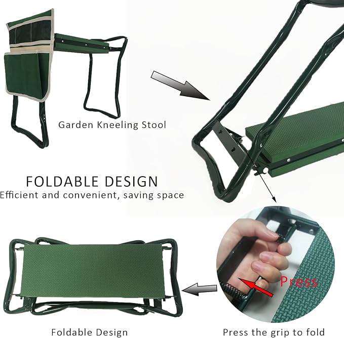 Garden Kneeler and Seat Heavy Duty - Foldable Kneeling Stool with Large Tool Pouch & Storage Bag, Space-Saving, Ideal Gift for Gardeners, Seniors & Parents