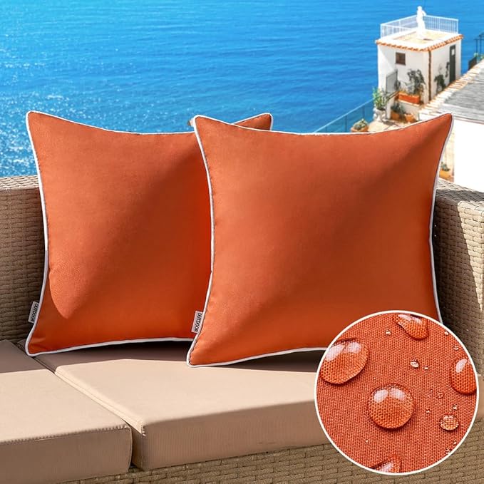 MIULEE Pack of 2 Outdoor Waterproof Pillow Covers Decorative Farmhouse Throw Pillow Covers Square Solid Color Couch Pillow Covers for Patio Tent Bed Sofa Living Room 16x16 Inch Burnt Orange