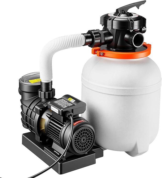 VEVOR 12" Sand Filter Pump for Above Ground Pools Up to 15000 Gallons, 0.33 HP 3000 GPH Pool Filtration System, Pre-Assembled Core for Easy Setup, Leak-Resistant Design & 6-Way Valve
