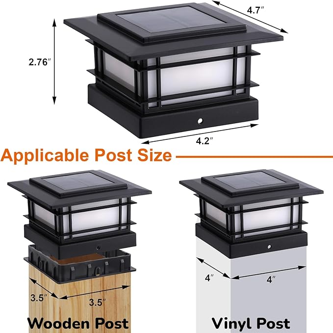 Dynaming 4x4 Solar Post Cap Lights Outdoor with 2 Color Modes, Fence Post Solar Lights Black Shell Fit for Vinyl/Wooden Posts, High Brightness SMD LED Lighting Decor for Garden Deck Patio, 12 Pack