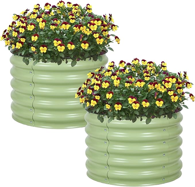 Aoodor 2 Pack 17" Tall 24" Metal Raised Garden Bed, Outdoor Planter Box and Raised Garden Kit for Vegetables, Flowers, and Herbs, Olive Green