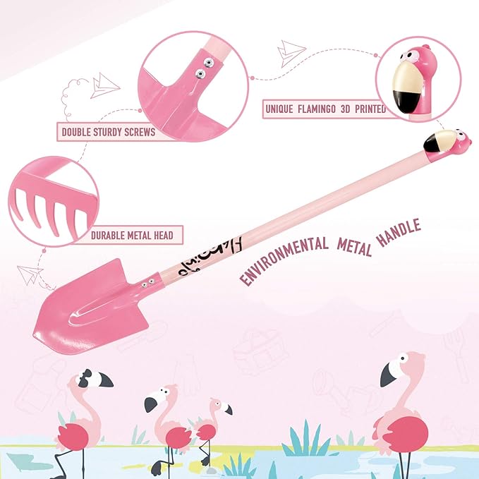 Altdorff Kids Gardening Tool Set Pink, Kid Rake and Shovel Set, 29.6'' Metal Leaf Rake, Shovel, Hoe and Mini Garden Yard Tools, Gardening Toy Gift for Kids Age 3+ Years(Pink), Develop Intelligence