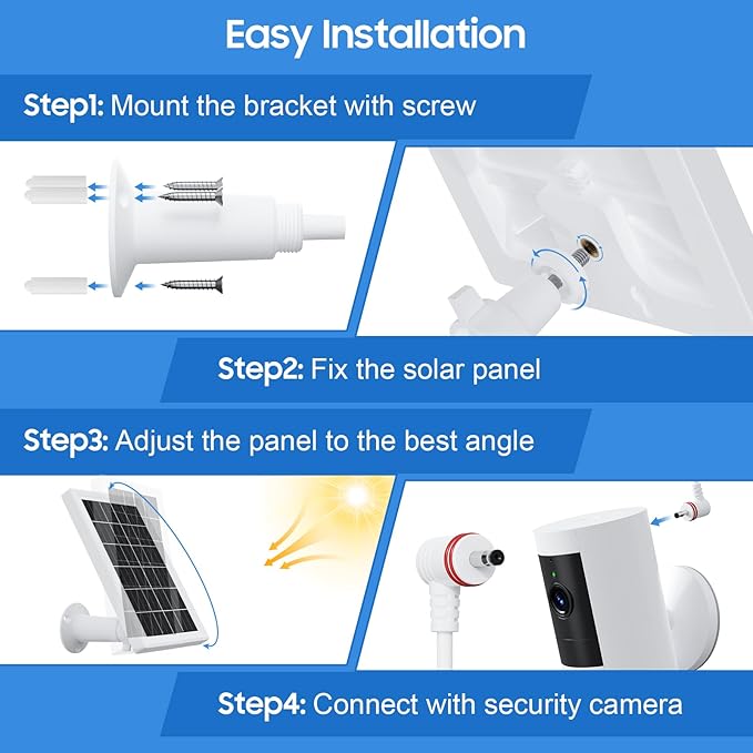 Solar Panel for Ring Camera, 2 Pack solar panels for Ring Security Camera, 5W Solar Panel with 10FT/3M Long Cable Dustproof Waterproof, Solar Charger Compatible with Spotlight & Stick Up Outdoor Cam