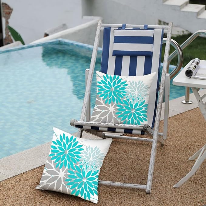 DFXSZ Outdoor Throw Pillow Covers 20x20 Inch Set of 2 Waterproof Spring Summer Geometric Elegant Aqua Blue Outdoor Pillow Covers for Patio Funiture Garden Couch 168C20