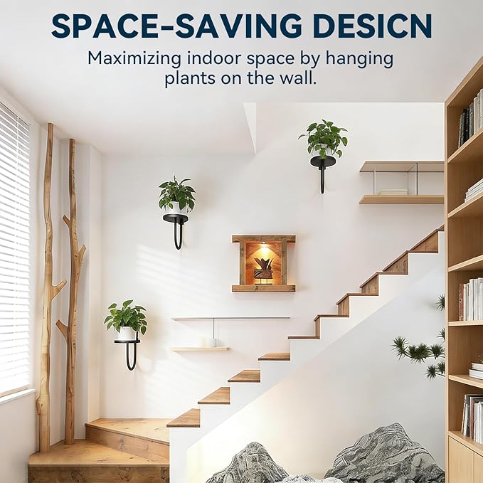 Wall Planters for Indoor Plants, 3 Pack Wall Mounted Plant Holder, Metal Plant Floating Decor Shelves, Space Saving, for Bedroom, Living Room, Kitchen, Office, Bathroom Decor