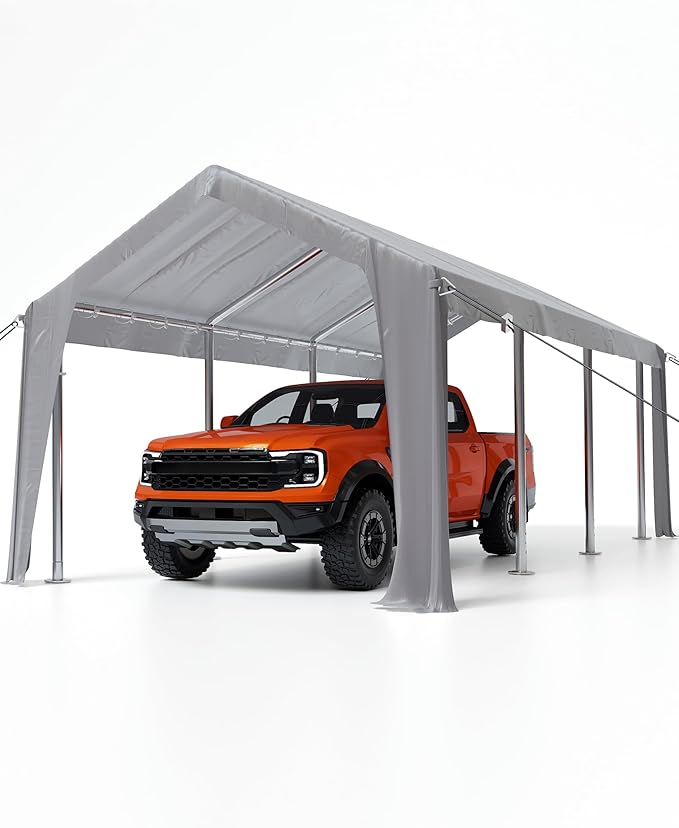 Hipicute 13'x20' Waterproof & UV-Resistant carport Replacement Canopy Cover -220G PE Fabric - Gray (Cover Only, Frame Not Included)
