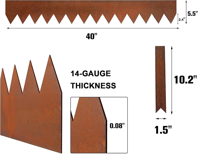 Worth Garden 20ft Pre-Rusted Cor-Ten Steel Landscape Edging – Heavy Duty Metal Garden Edging Border, 40" L x 6-Pack 5.5" H Panels, No-Dig Hammer-in Lawn & Yard Edging with 7 Clamps & Gloves