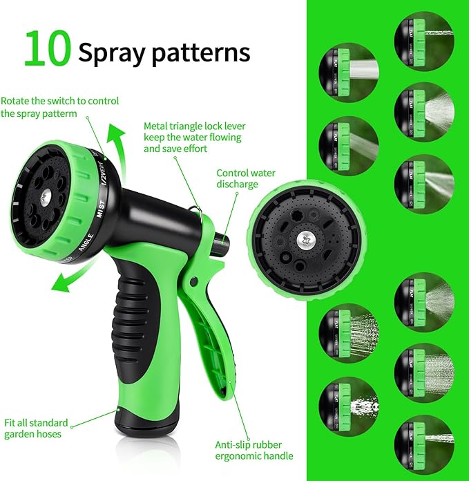 FrutPunch Garden Hose 50 FT,Non-Expanding,10 Functional Nozzles, Garden Hose anti-kink,Heavy Duty Flexible Water Hose 50 FT,Suitable for Outdoor, Yard, Lawn, Car Washing and Other Scenes.(50ft)
