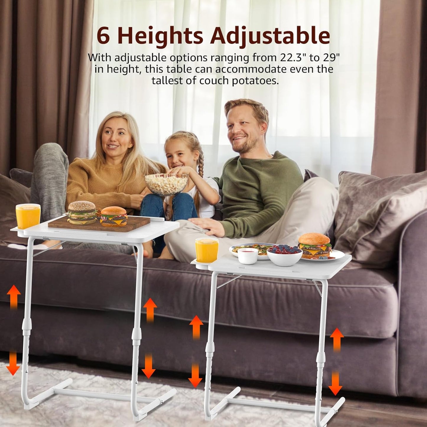 TV Trays Set of 2 - Folding TV Tray Adjustable Dinner Trays for Eating On Couch Wooden Tables Mate Stand Foldable White Desk with Cup Holder Portable