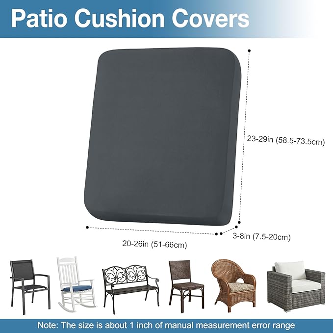 hyha Waterproof Outdoor Cushion Covers for Patio Furniture, Stretch Patio Chair Cushion Slipcovers, Coated UV Resistant Replacement Seat Covers, Solid Color (Dark Grey, 12PC)
