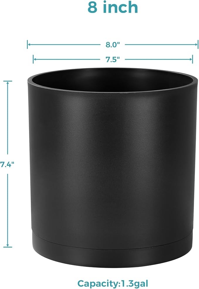 FaithLand 8-Inch Black Planter & 8”-12” Adjustable Stand Bundle