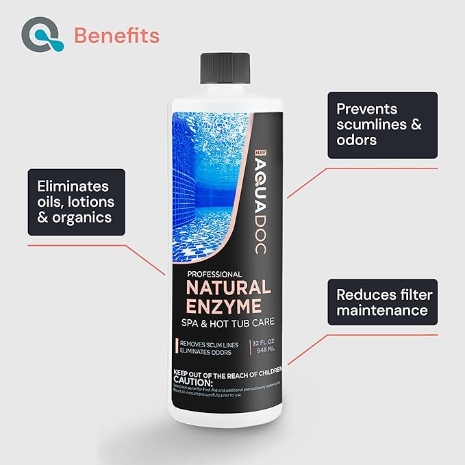 AquaDoc Spa Enzyme Water Treatment – 32oz Natural Hot Tub Enzyme Cleaner & Clarifier – Eco-Friendly Hot Tub Chemical for Crystal Clear, Odor-Free, Balanced Water