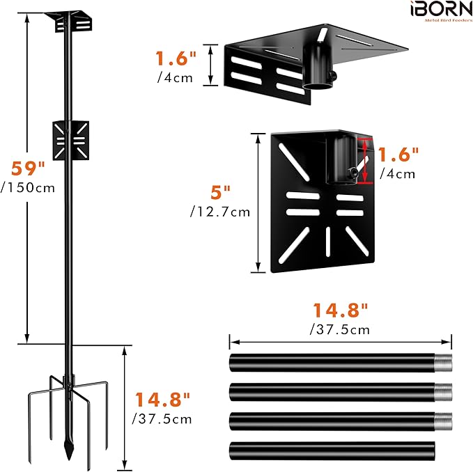 iBorn Camera Bird Feeder Pole 3in1 Compatible Bird Feeder Poles for Outdoors Heavy Duty,63inch Adjustable Height Bird House Pole Mount Kit Bracket Universal for Smart Feeder/Birdhouse