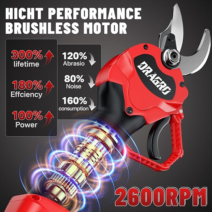 Upgraded Electric Pruning Shears Professional Cordless Electric Pruning Battery Powered, Tree Branch Pruner with 2 PCS Rechargeable 2 Ah Lithium Battery - 30mm (1.2inch) Cutting Diameter