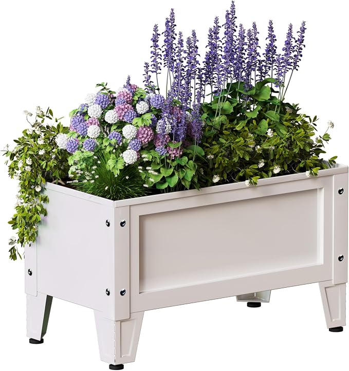 PROXRACER Elevated Metal Planter Box Stand Heavy Duty Raised Garden Bed for Vegetables Flowers Herbs Indoor Outdoor Use, White