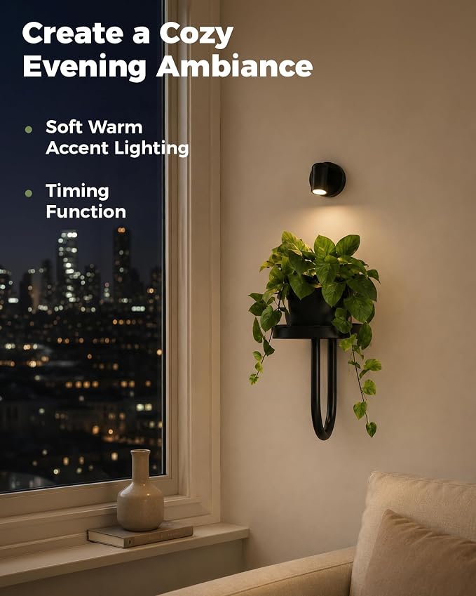 Bamworld Wall Decor Plant Stand with Lights Wall Art Planters Window Plant Hanger Indoor Hanging Planters for Indoor Plants for Living Room Black