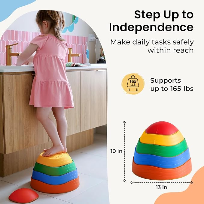 Tiny Land Stepping Stones for Kids, 5pcs Non-Slip Toddler Stepping Stones, Sensory Stepping Stones for Promoting Toddler's Balance & Coordination Skills, Stepping Stones for Toddlers 3-5
