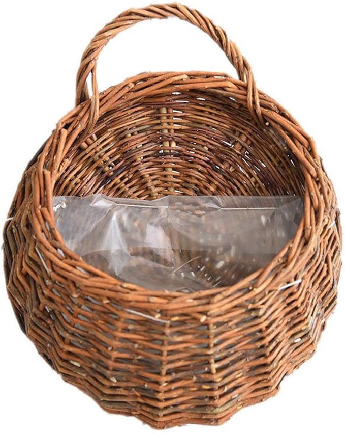 Wall Hanging Flower Basket, Handmade Wicker Hanging Basket for Plant Wall Mount Rattan Chlorophytum Comosum Hanging Basket for Front Door, Home, Garden. (L)