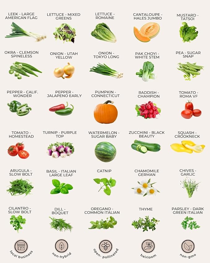 50 Tactiko Survival Vegetable, Herb & Fruit Seed Kit - U.S.A. Harvested Varieties - 37,000+ Non-GMO Heirloom Seeds - Emergency Seed Vault in Waterproof Mylar Bag - Long-Term Storage