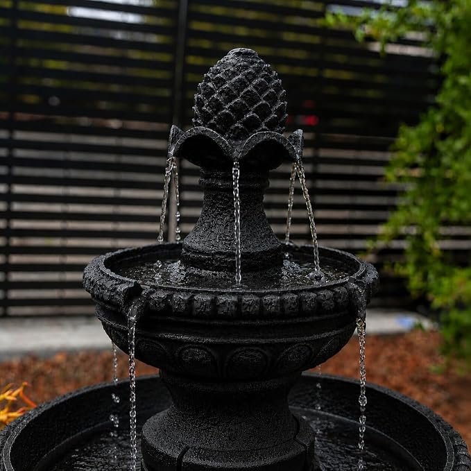 XBrand 39" 2-Tier Outdoor Freestanding Solar Water Fountain - Classic Design, Black Resin Bird Bath with Pump - Ideal for Yard, Lawn and Garden, Porch Décor