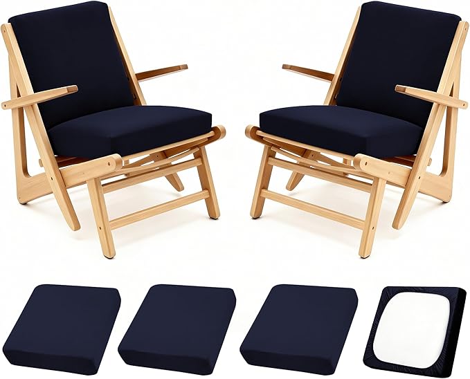 Patio Stretch Cushion Covers, Outdoor Sofa slipcovers for Patio Furniture Cushion Covers, Washable Reusable Furniture Protector (4, Navy)
