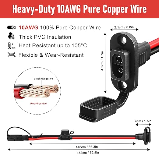 SAE Connector 5FT 10AWG, SAE Battery Quick Connect Plug Waterproof Extension Cable for Solar Panel, Street Glide, Road Glide, Motorcycle Charging Port Upgrade, RV, Solar Generator Battery Charger