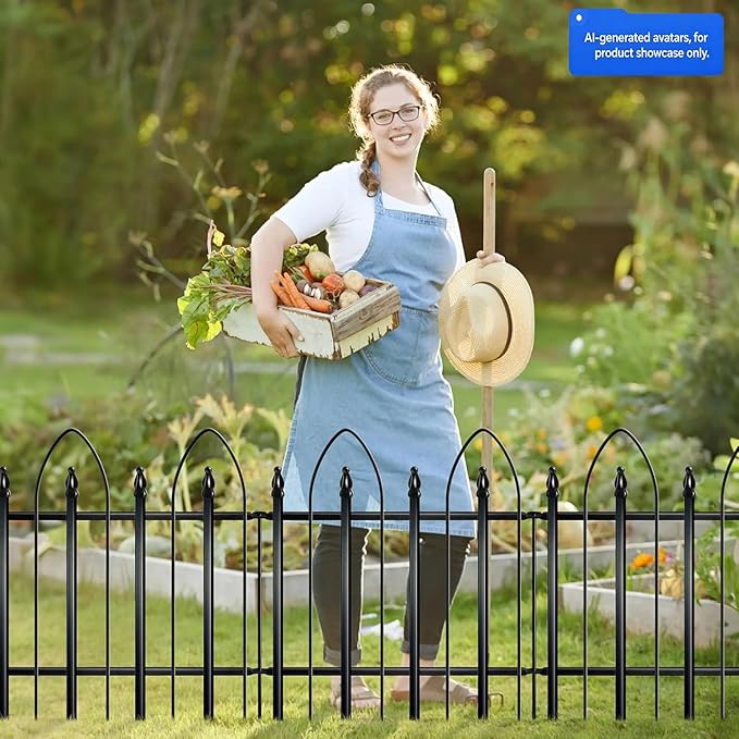 Thealyn Garden Fence 24" W x 24" H (10 Panels, Total 20 ft), Metal Fence Decorative Border Fence, Rustproof Landscape Fencing for Dog, Flower Bed, Yard, Patio, Animal Barrier