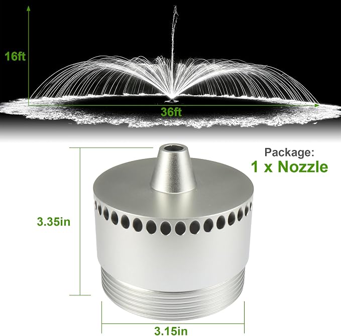 Goldlife Pond Fountain Aerator Nozzle - 1 x N1 Nozzle, Al-Alloy Silver, 36ft Wide 16ft High Double-Layer Water Spray Sprinkler Head, Replacement Fountain Aerator Pump Nozzle for Garden Pond Lake