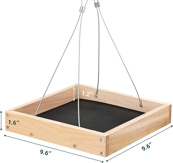 TT Nature Platform Bird Feeder for Outdoor, Eco-Friendly Wood Hanging Tray Bird Feeders，Durable and Stable Great for Hanging Wild Birdfeeder Trays in Garden Outside