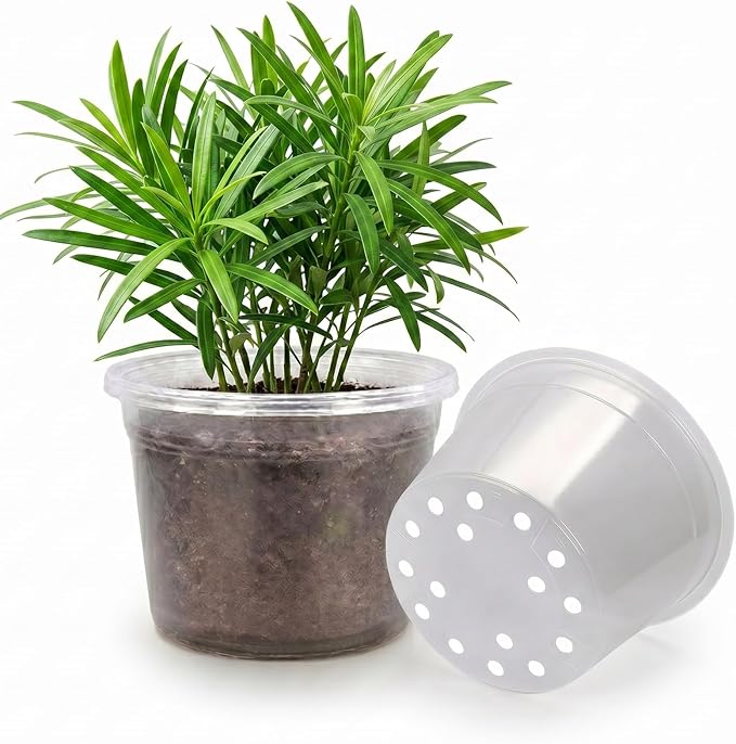 12 Inch Clear Nursery Pots with Drainage Holes, 4 Pack Flexible Large Plant Pots for Plants, Plastic Clear Nursery Pots for Seedling, Shrubs, Herbs, Flowers, Vegetables