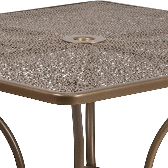 Flash Furniture Oia Commercial Grade 35.5" Square Gold Indoor-Outdoor Steel Patio Table with Umbrella Hole