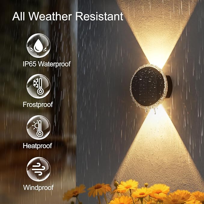 Ellasay Solar Fence Lights Outdoor: 360° Circular Lighting Solar Powered Wall Lights 12 Hours Long Runtime Up and Down Waterproof IP65 & 3 Modes High Brightness LED Focus Lens for Fence/Yard - 6 Pack