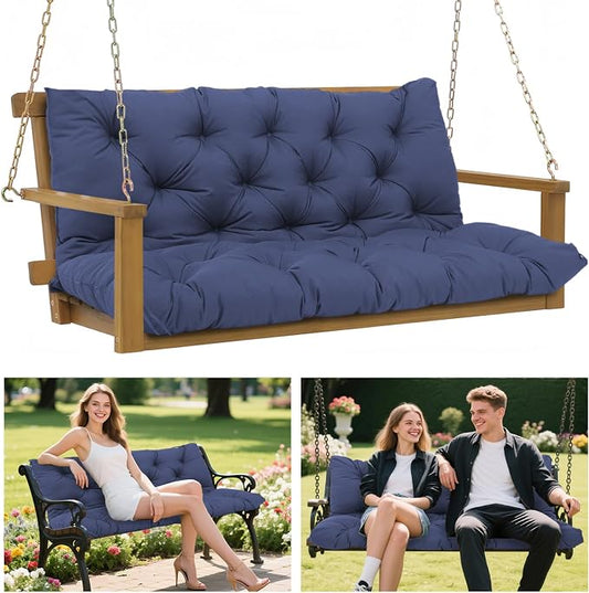 Porch Swing Cushions 60x40 Inch, 5" Extra Thick Waterproof Outdoor Swing Seat Cushion with Backrest & 8 Non-Slip Ties PP Cotton + Memory Foam Fill, Fade-Resistant 3-Seater Replacement for Patio Bench