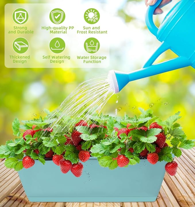 LOCONHA Window Box Planter, 7 Pack Plastic Vegetable Flower Planters Boxes 17 Inches Rectangular Flower Pots with Saucers for Indoor Outdoor Garden, Patio, Home Decor
