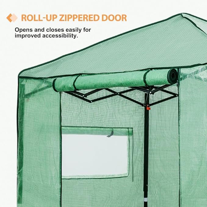 EAGLE PEAK Replacement Cover for 6x4 Portable Walk-in Pop up Greenhouse, Front Roll-Up Zipper Entry Door and 2 Roll-Up Side Windows (Frame Not Included), Green
