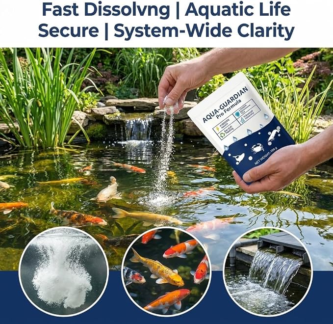 Aqua Guardian Pro Formula for Pond, Long-Lasting Clean Water, Easy to Use, Fish, Pets & Plants Safe (2 Packs, 100 g/Pack)
