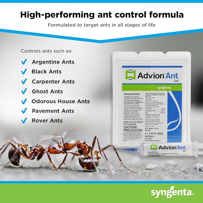 Advion Ant Gel Bait, 4 Tubes x 30-Grams, 4 Plungers and 4 Tips, Effective Bait, Formulated with 0.05% Indoxacarb, Indoor and Outdoor Use, Killer Gel for Control of Most Major Ant Species