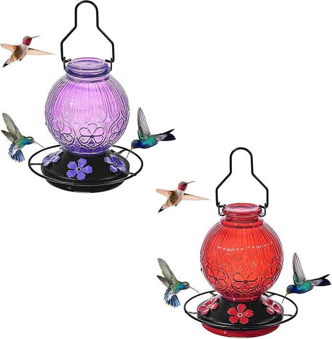 Glass Hummingbird Feeders for Outdoors Hanging Purple+Red