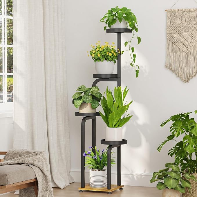 iDavosic.ly Tiered Plant Stand Indoor Set of 2, 4 Tier Corner Multi Flower Holder Shelf with Metal Trays & 3 Tier Small Plant Stand Indoor