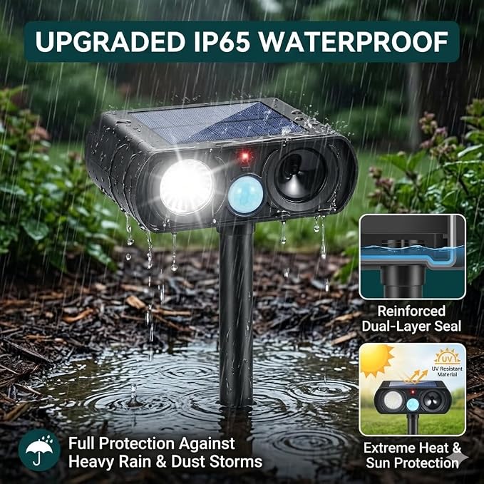 2026 Upgraded Sonic Fortress Pro Deer Repellent Devices,Feral Cat Deterrent Outdoor Solar Ultrasonic Animal Repellent with Motion Sensor&Flash Light, Raccoon Fortress Pro for Garden&Yard 2Pack