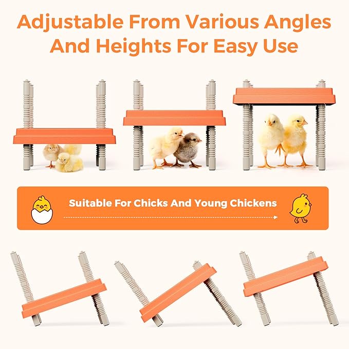 Large Chick Brooder Heating Plate 12" x 12" with Anti-Roosting Cone, Stepless Adjustable Height for Up to 25 Chicks, Energy Efficient Mother Hen Brooder for Poultry