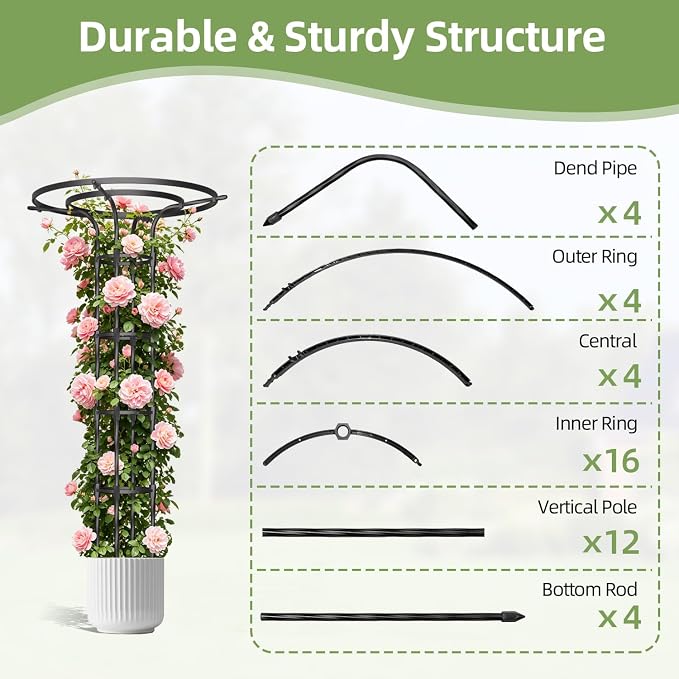 Garden Trellis for Climbing Plants Outdoor,70.9 Inch Mushroom Top Trellis, Height Adjustable Thick Twisted PE-Coated Metal Pipe,Plant Support for Potted Plants Vine Rose Clematis Vegetables