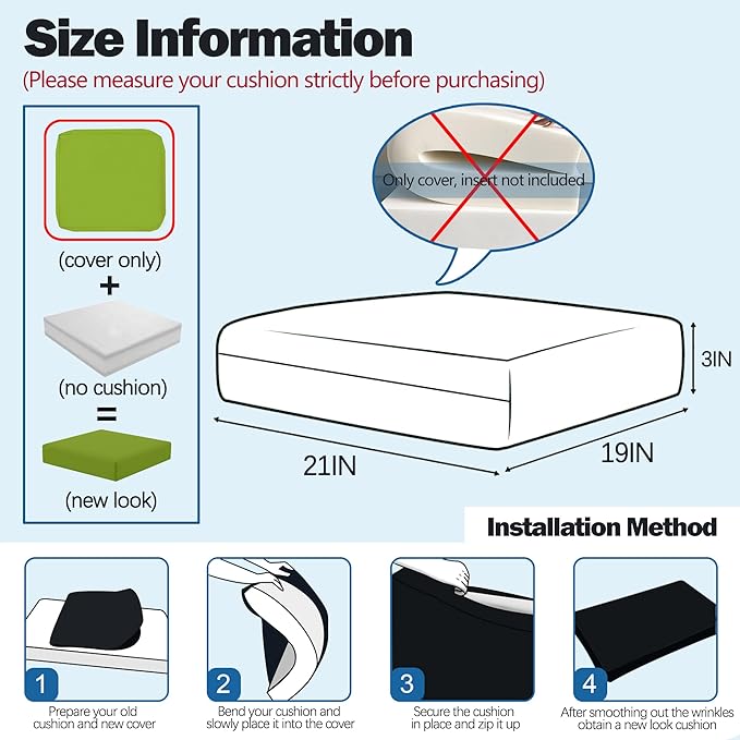Sqodok Patio Cushion Covers 21x19 Waterproof Outdoor Cushion Covers Replacement 4Pack Patio Cushion Seat Slicovers for Sectional Sofa, Wicker Chair, Green