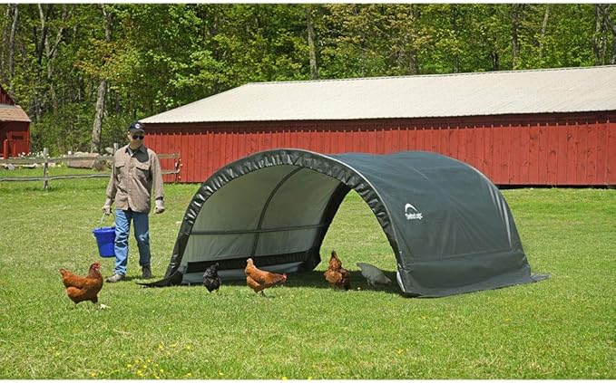 ShelterLogic 8' x 10' x 5' Small Round Livestock Shelter Kit with ShelterAuger 4-Piece 30-Inch Reusable Heavy Duty Steel Earth Auger Anchor Kit