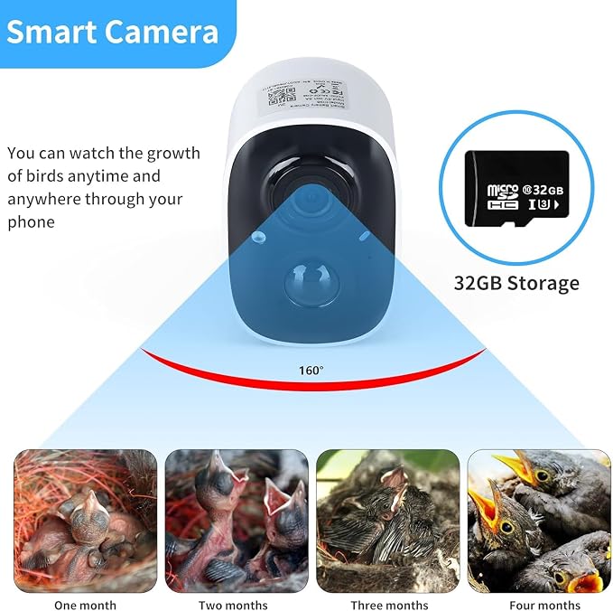 Bird House with Camera, 1080p HD Bird Houses for Outside with Nest Auto Capture Photo & Video, Smart Bird House with Camera Solar Powered 2.4G WiFi & App Notify in Real Time Dark Color (Light, Normal)