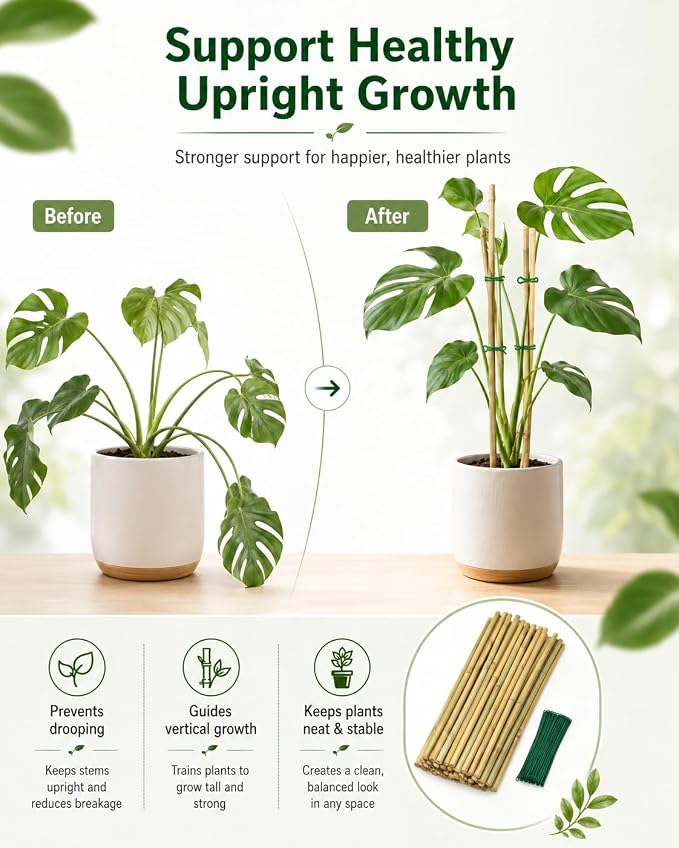 20 Pcs 16 inch Bamboo Garden Stakes with Ties Natural Bamboo Plant Stakes for Tomatoes (20pcs-16inch)