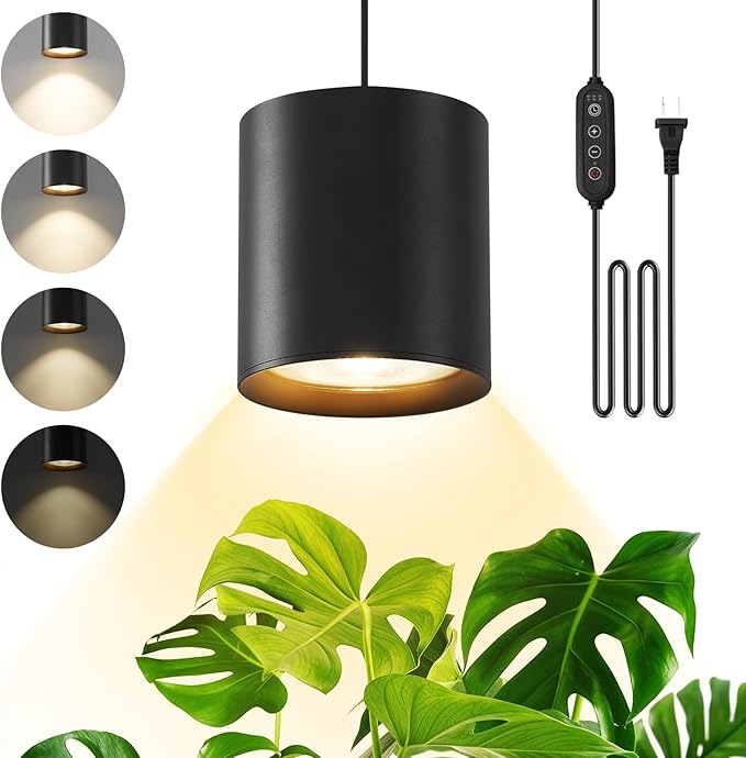 Dimmable Hanging Grow Lights for Indoor Plants, Full Spectrum Hanging Plant Light with Timer & 16.4FT Power Cord, 24W, 3600K Black Glow Light for Garden, Herbs, Seed, Flowers